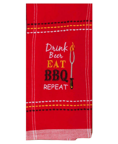 Drink Beer Eat BBQ Repeat Tea Towel