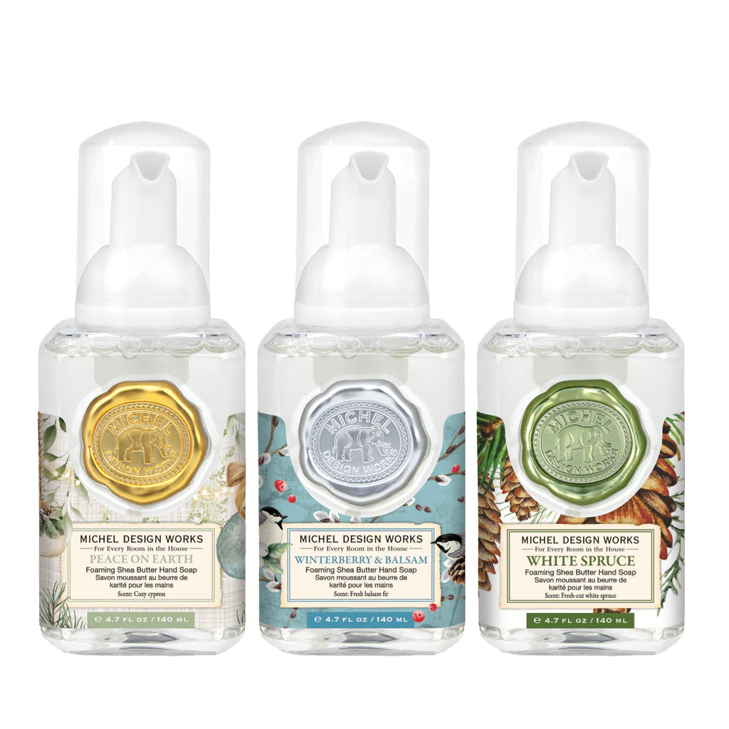 Michel Design Works Mini Foaming Hand Soap Set - Peace On Earth, Winterberry & White Spruce