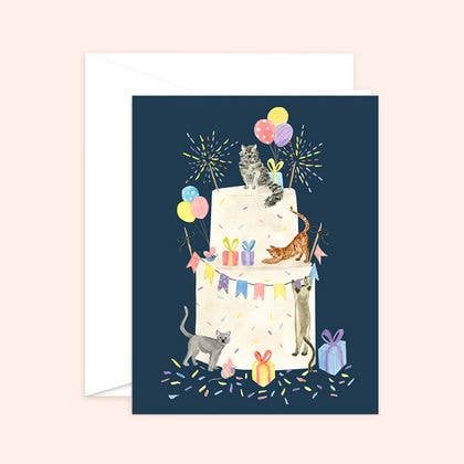 Party Cat Cake Birthday Card Blank