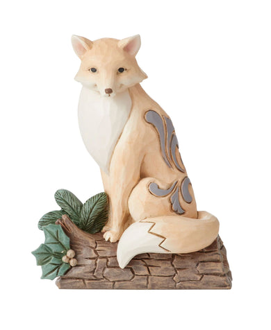 Jim Shore White Woodland Fox on Birch Log Figurine