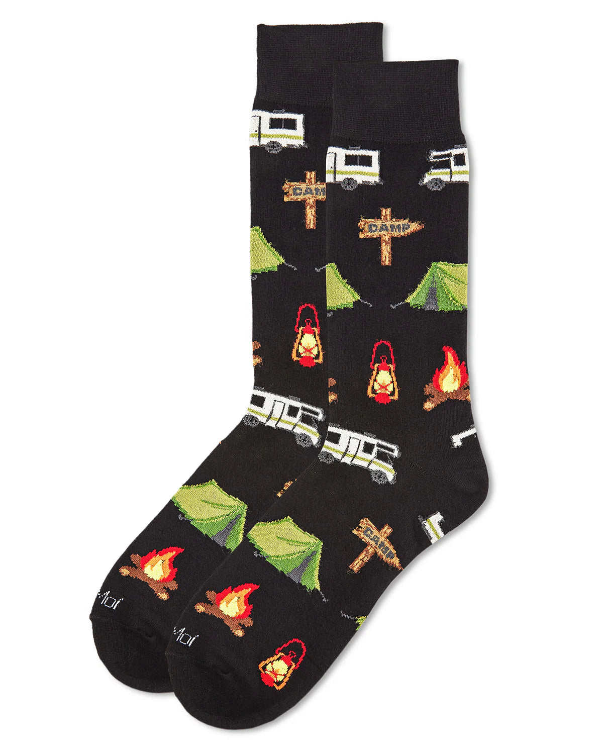 Men's Happy Camper Bamboo Blend Crew Sock - Black