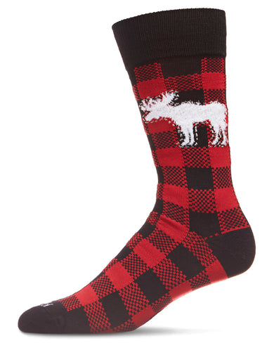 Men's Buffalo Plaid Moose Crew Socks