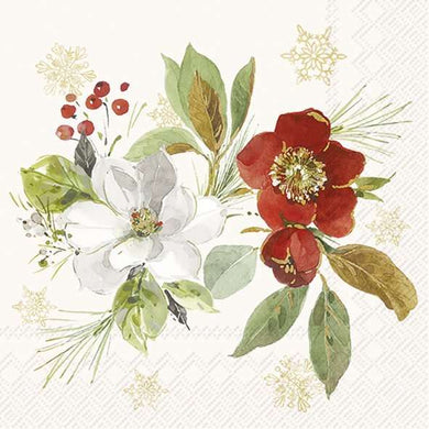 IHR Poinsettia Bouquet Cream Cocktail Napkins