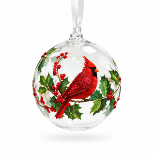 LED Cardinal And Holly Ornament