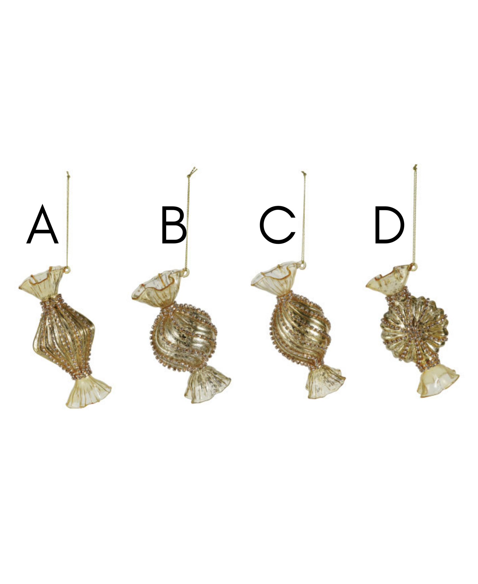 Glass Candy Ornament With Jewels, Gold Finish