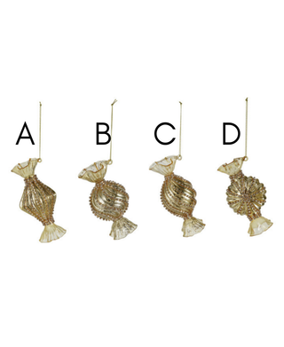 Glass Candy Ornament With Jewels, Gold Finish