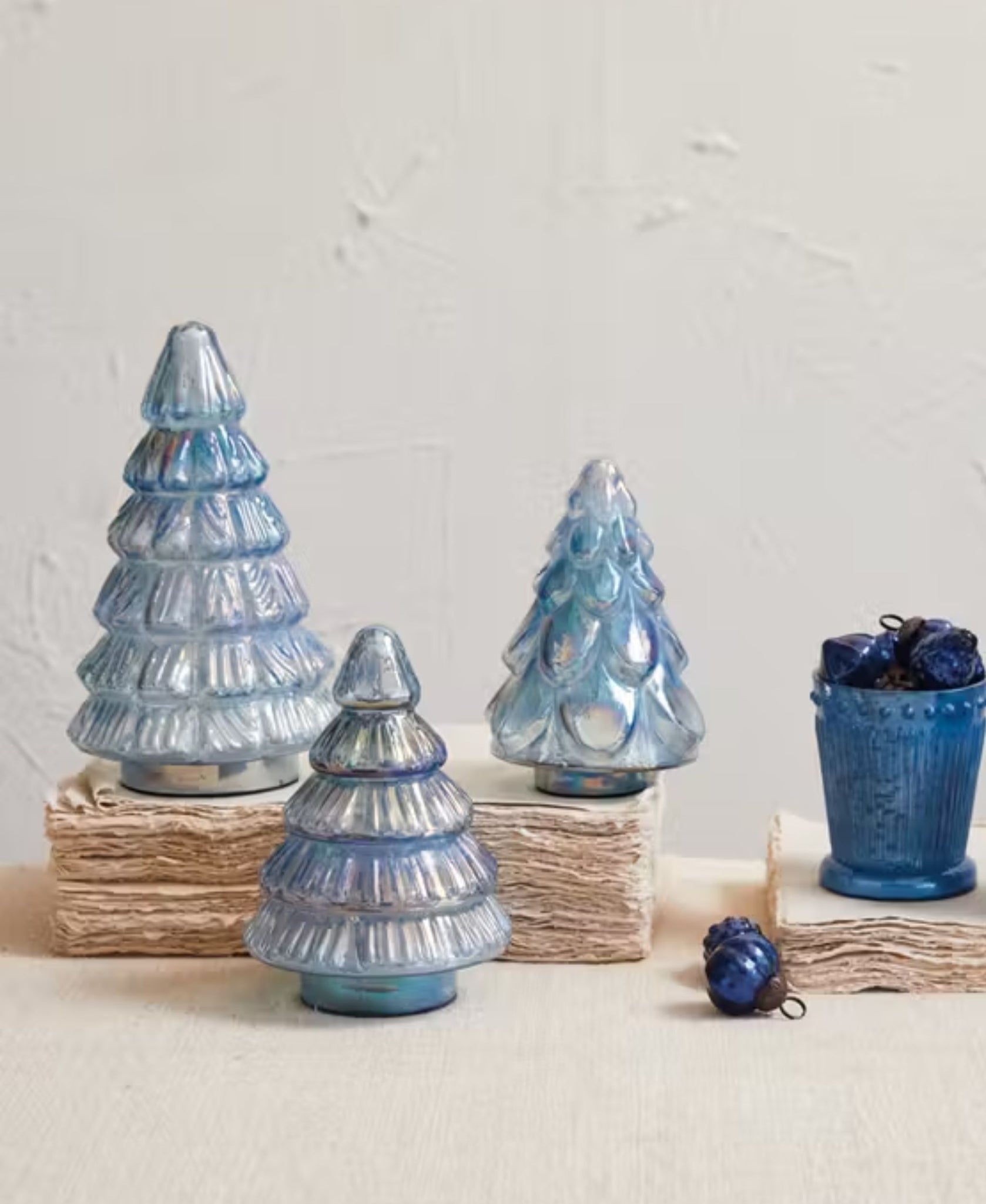 Embossed Recycled Glass Tree, Iridescent Blue, 3 Styles