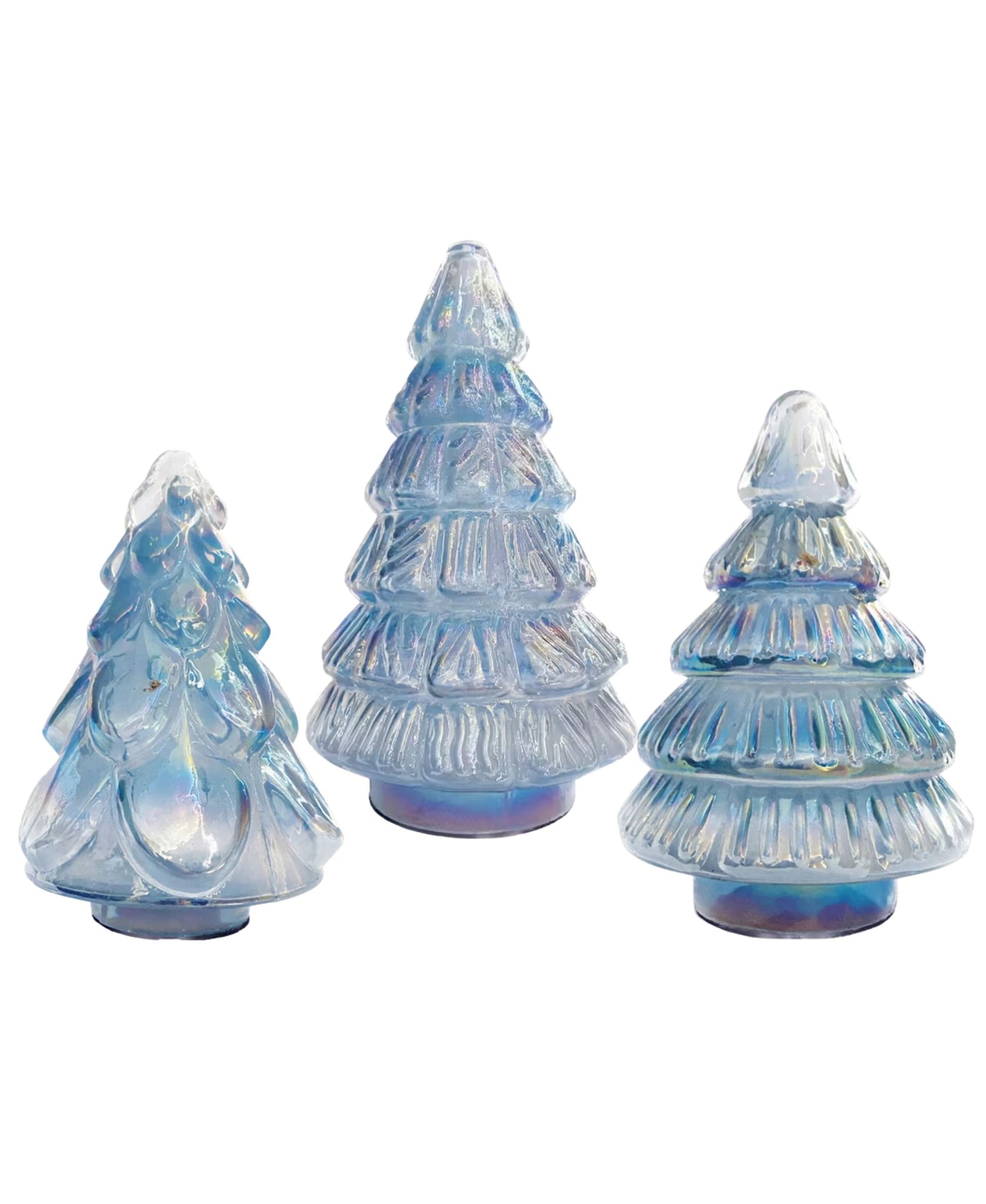 Embossed Recycled Glass Tree, Iridescent Blue, 3 Styles