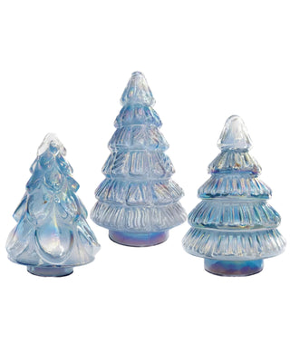 Embossed Recycled Glass Tree, Iridescent Blue, 3 Styles