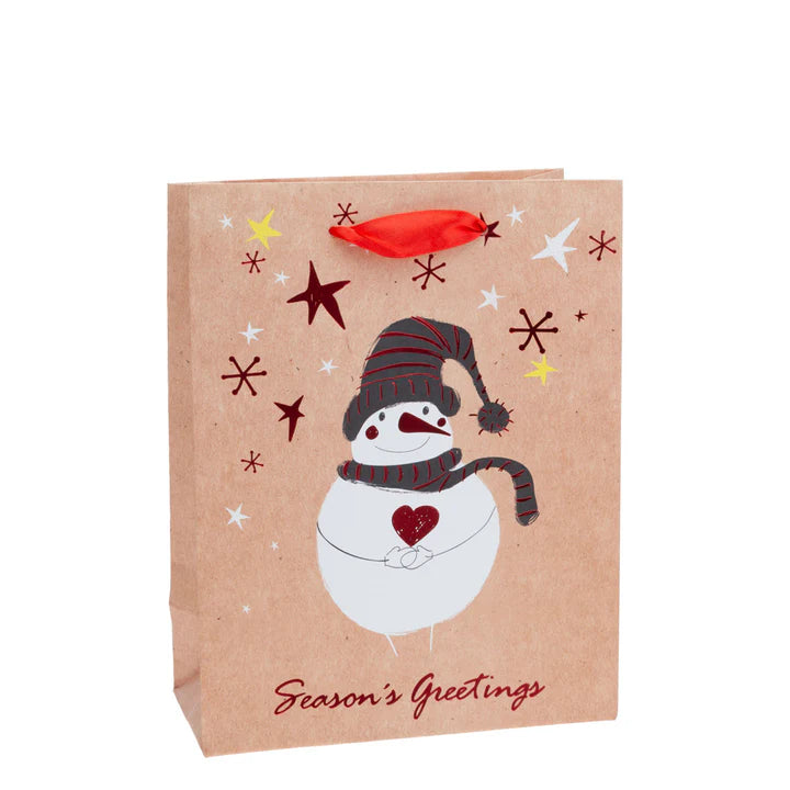 Seasons Greetings Snowman Red Foil Medium Gift Bag