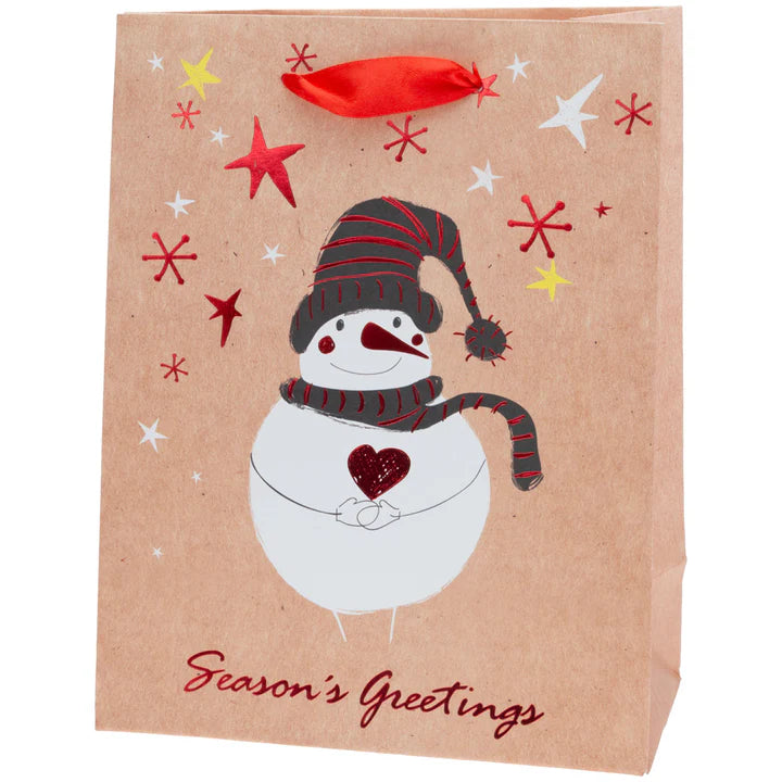 Seasons Greetings Snowman Red Foil Large Gift Bag