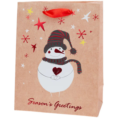 Seasons Greetings Snowman Red Foil Large Gift Bag
