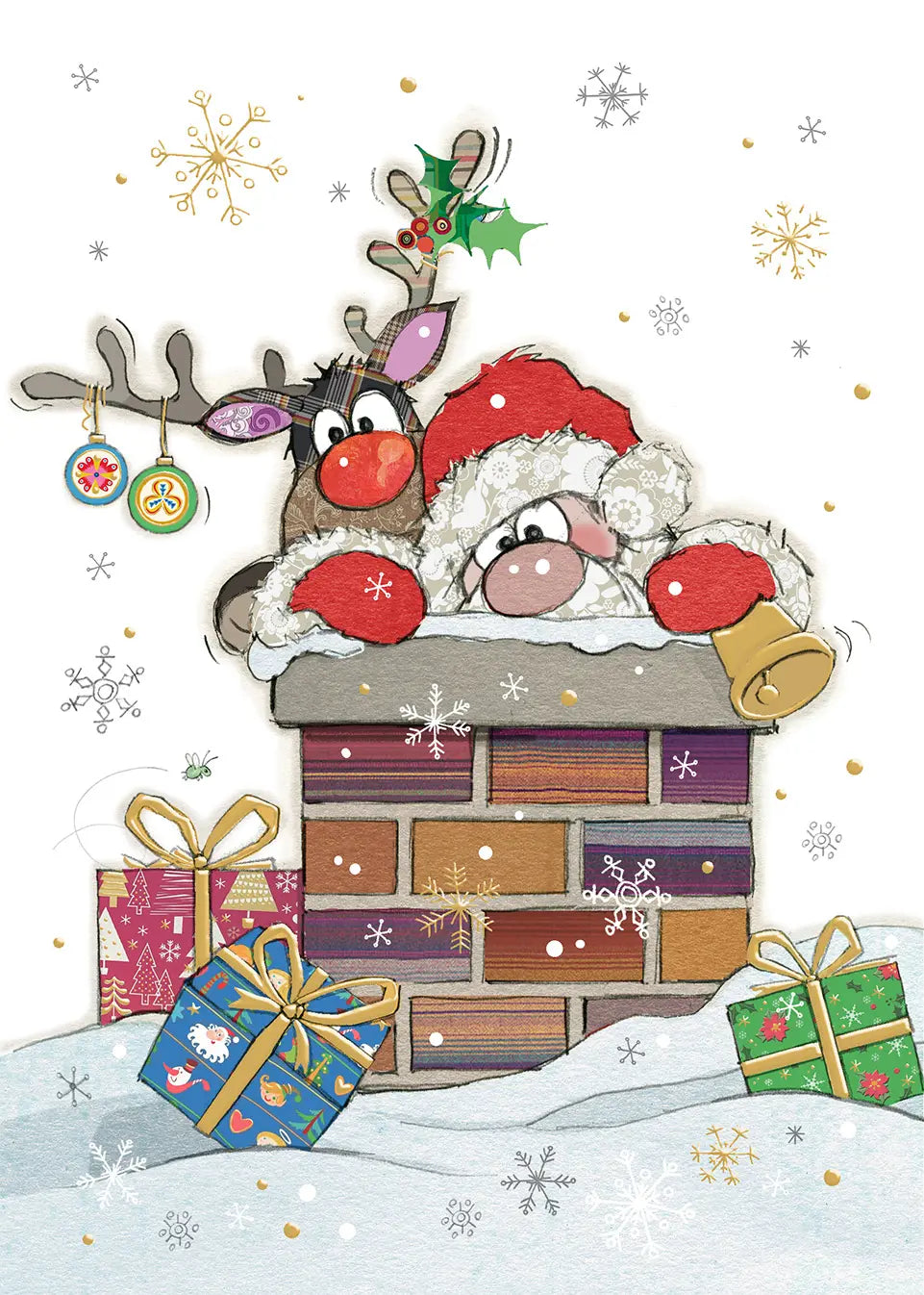 Bug Art Santa And Reindeer Card Blank