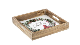 Cardinal Wreath Christmas Tray