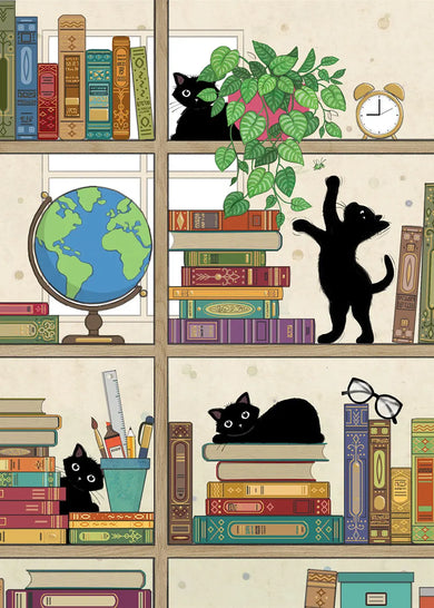 Bug Art Bookcase Kitties Card Blank