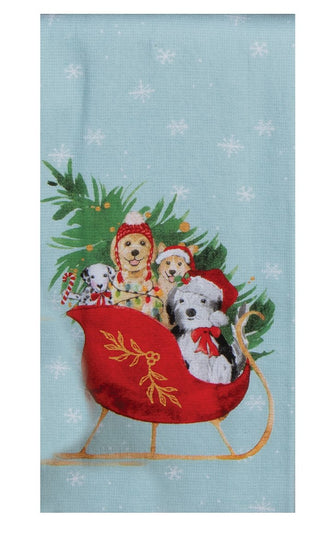Kay Dee Santa Paws Sleigh Pups Dual Purpose Terry Towel Kitchen Towel
