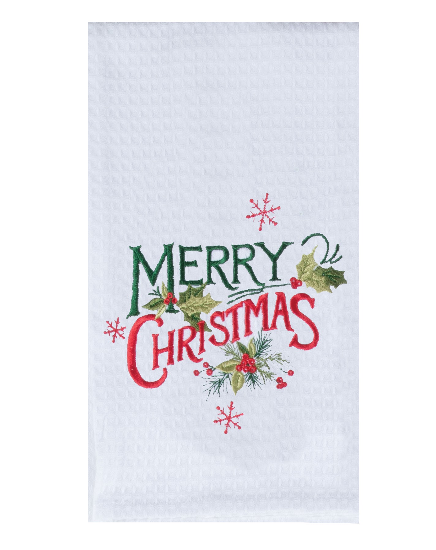 Merry Christmas Embroidered Waffle Towel Kitchen Towel