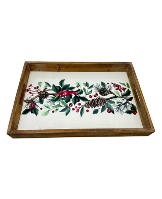 Holly And Pinecone Wood Trays