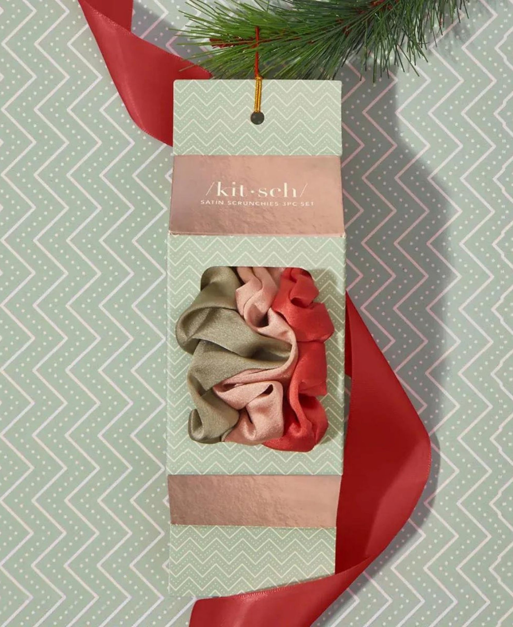 Kitsch - Holiday Ornament Scrunchie 3pc - Pinksettia