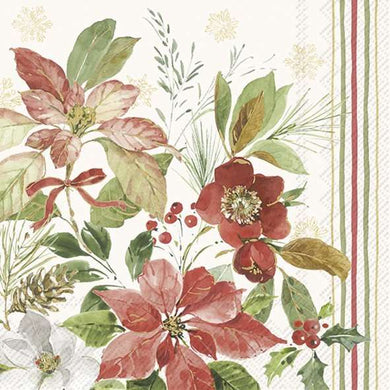 IHR Poinsettia Bouquet Cream Lunch Napkins