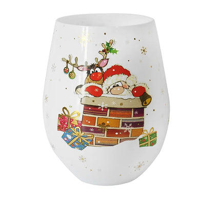 Bug Art Santa And Reindeer Christmas Stemless Wine Glass