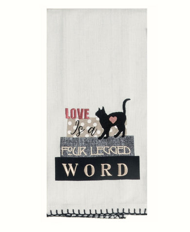 Love is a Four Legged Word Cat Embroidered Tea Towel