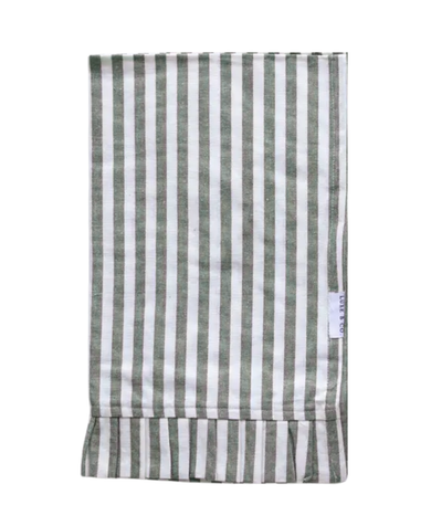 Luxe B Co. Olive Green & White Stripes Ruffle Kitchen Dish Towel