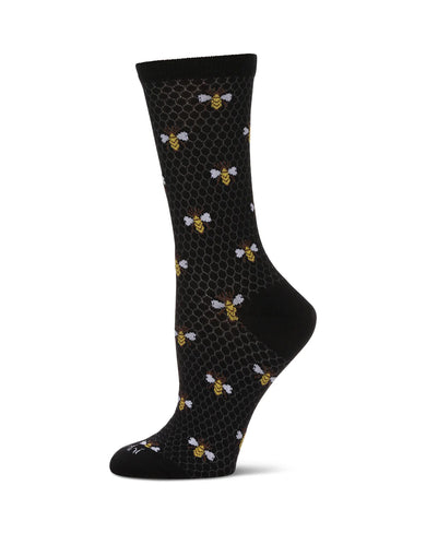 Women's Honey Bee Bamboo Blend Crew Socks - Black