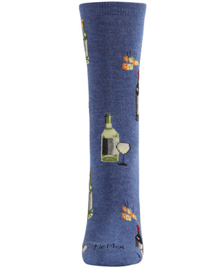 Women's Wine and Cheese Bamboo Blend Crew Socks - Denim Heather