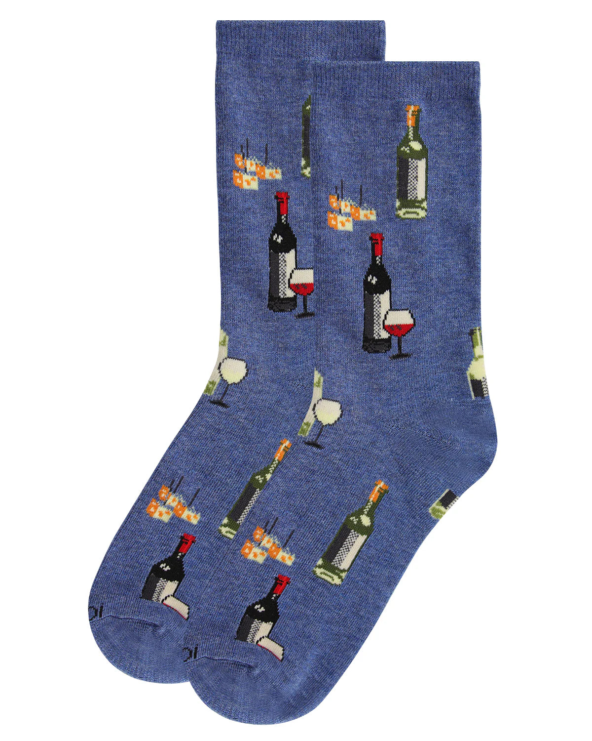 Women's Wine and Cheese Bamboo Blend Crew Socks - Denim Heather