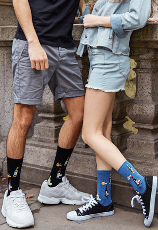 Women's Wine and Cheese Bamboo Blend Crew Socks - Denim Heather