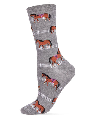 Women's Show Pony Bamboo Blend Crew Socks - Medium Gray Heather