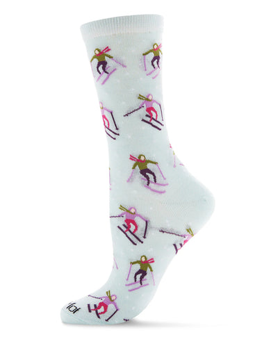 Women's Skiing Paradise Bamboo Blend Crew Socks - Seafoam