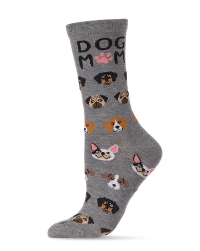 Women's Dog Mom Frenzy Bamboo Blend Crew Sock - Medium Gray Heather