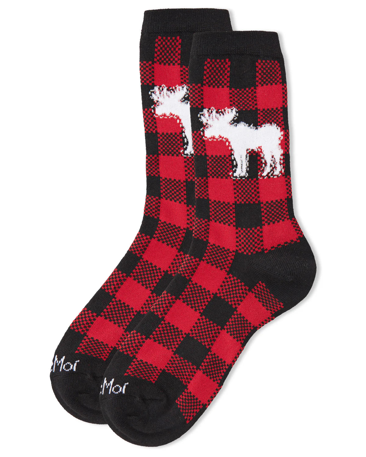 Women's Buffalo Plaid Moose Crew Socks