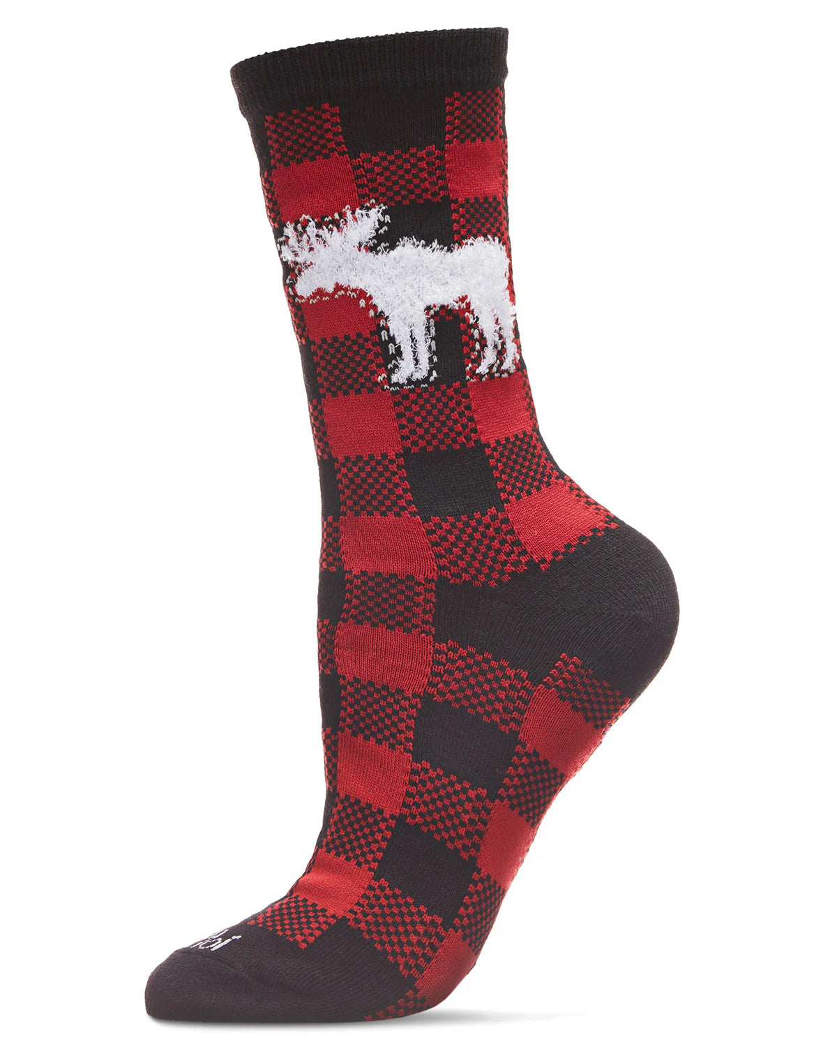 Women's Buffalo Plaid Moose Crew Socks