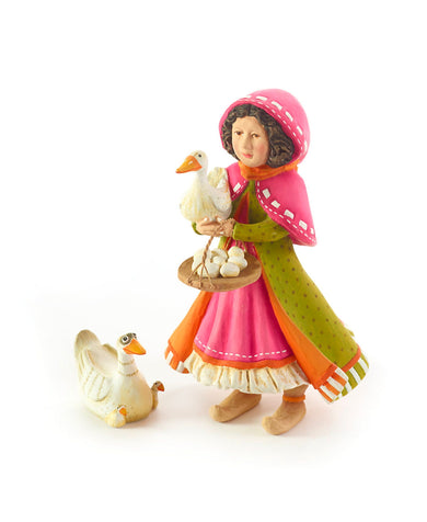 Patience Brewster Nativity Girl with Duck and Goose Figures