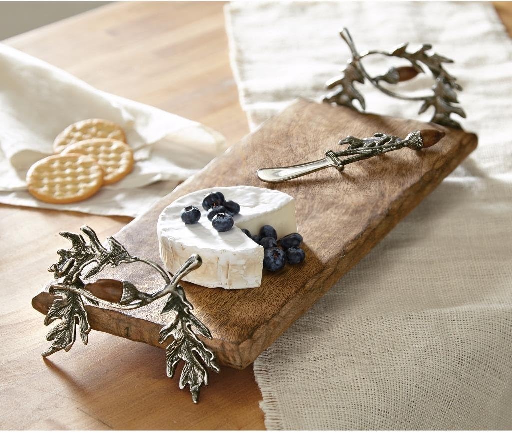 Mango Wood Serving Board Set With Oak Leaf Handles