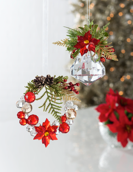 Kissing Krystals Poinsettia and Mistletoe Ornament