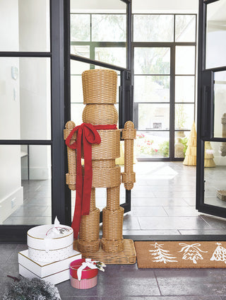 Wicker Nutcracker With Red Bow