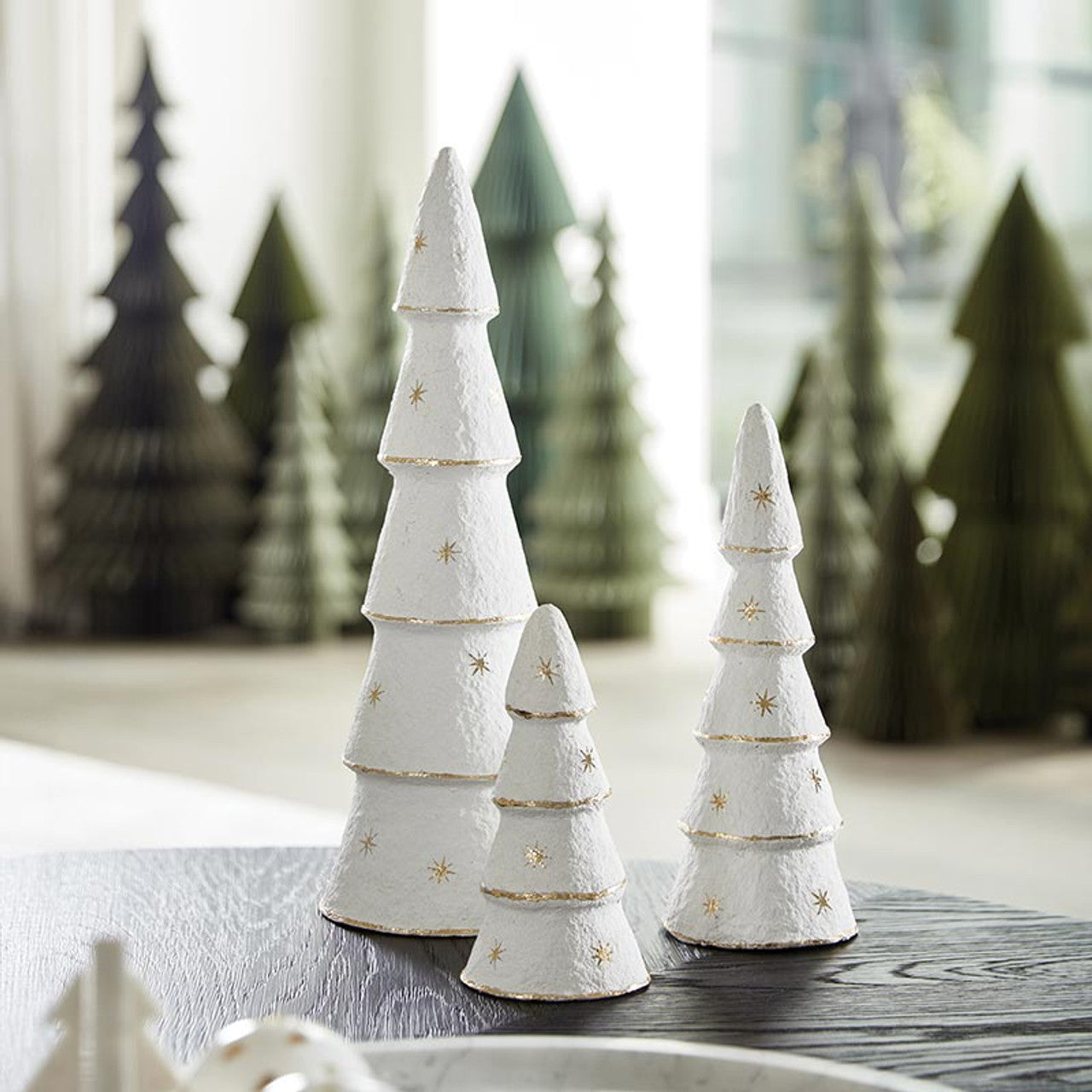 White Paper Mache Tree Set