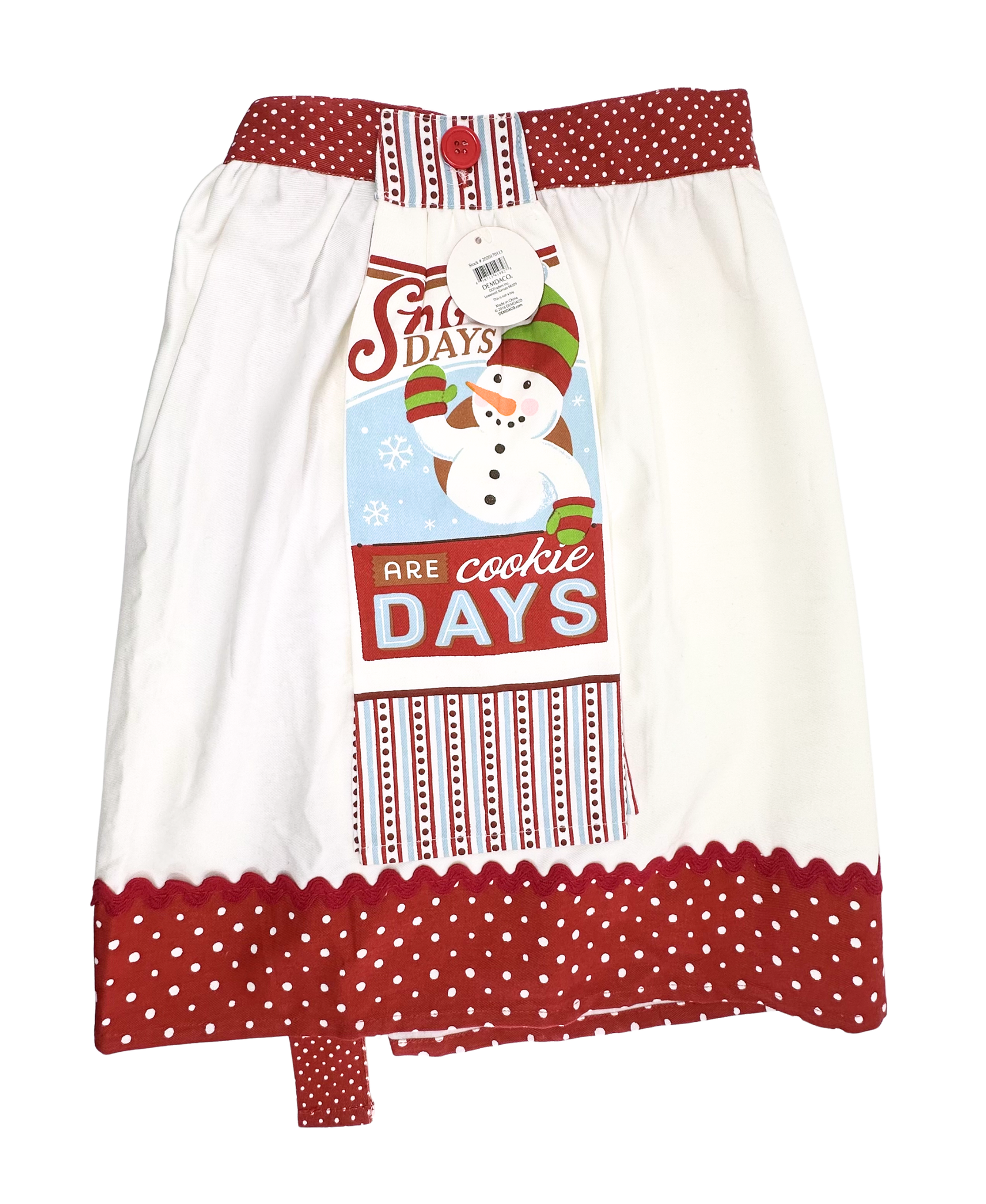 Demdaco Snowman Half Apron With Button On Tea Towel