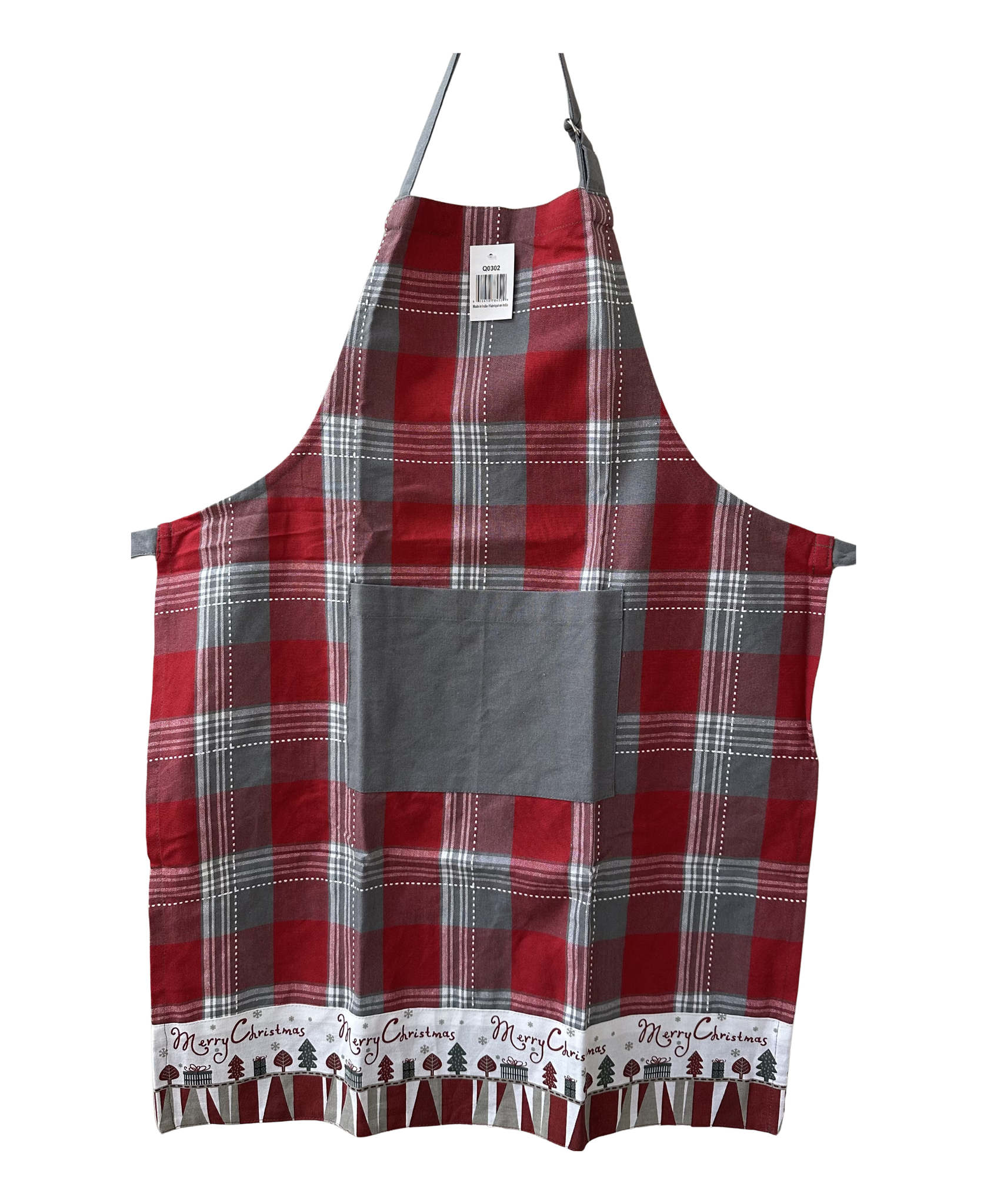 Christmas Traditions Red & Grey Plaid Merry Christmas Apron