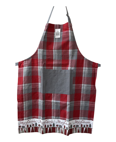 Christmas Traditions Red & Grey Plaid Merry Christmas Apron