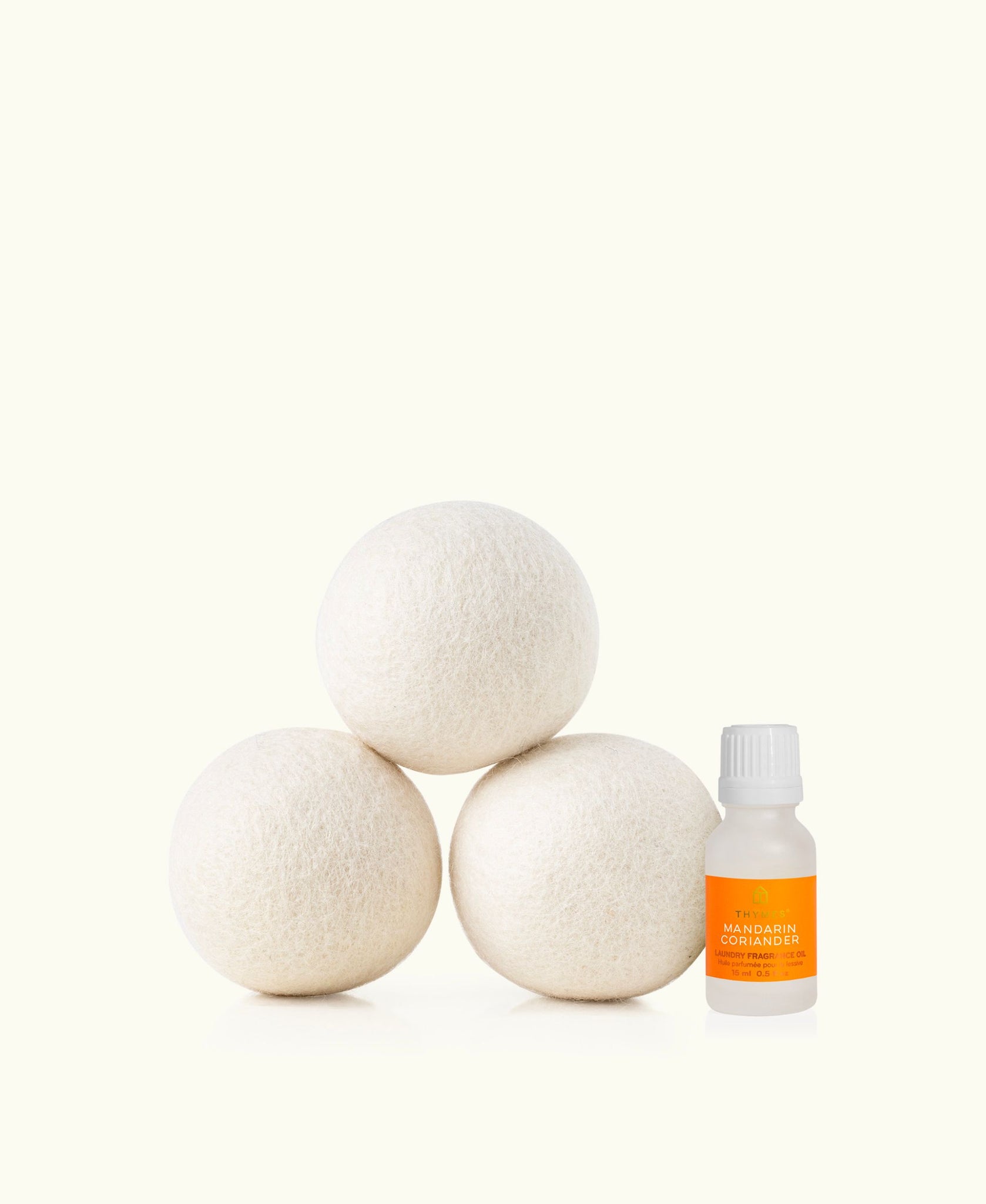 Thymes Mandarin Coriander Wool Dryer Balls & Laundry Fragrance Oil Set