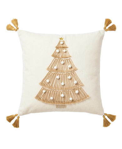 Gold Embroidered Christmas Tree Pillow