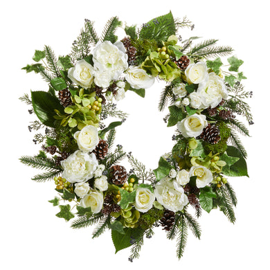 Mixed Floral and Pinecone Wreath
