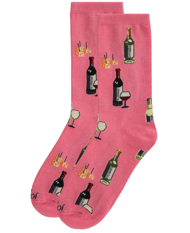 Wine and cheese bamboo crew socks