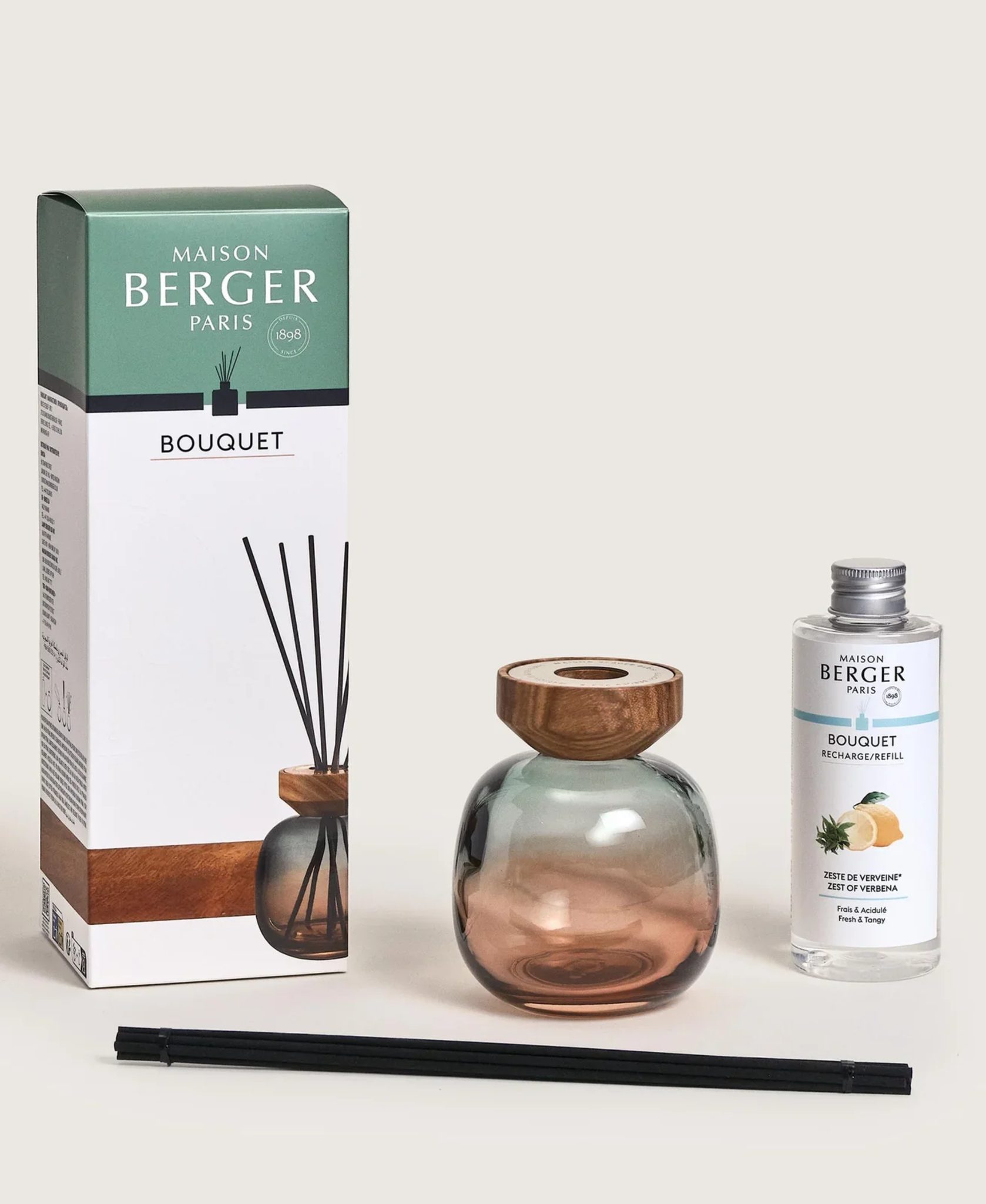 Wood Reed Diffuser Zest Of Verbena - Green/Plum - Maison Berger