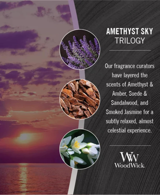 WoodWick Amethyst Sky Trilogy Candle - Ellipse (Amethyst, Suede & Smoked Jasmine)